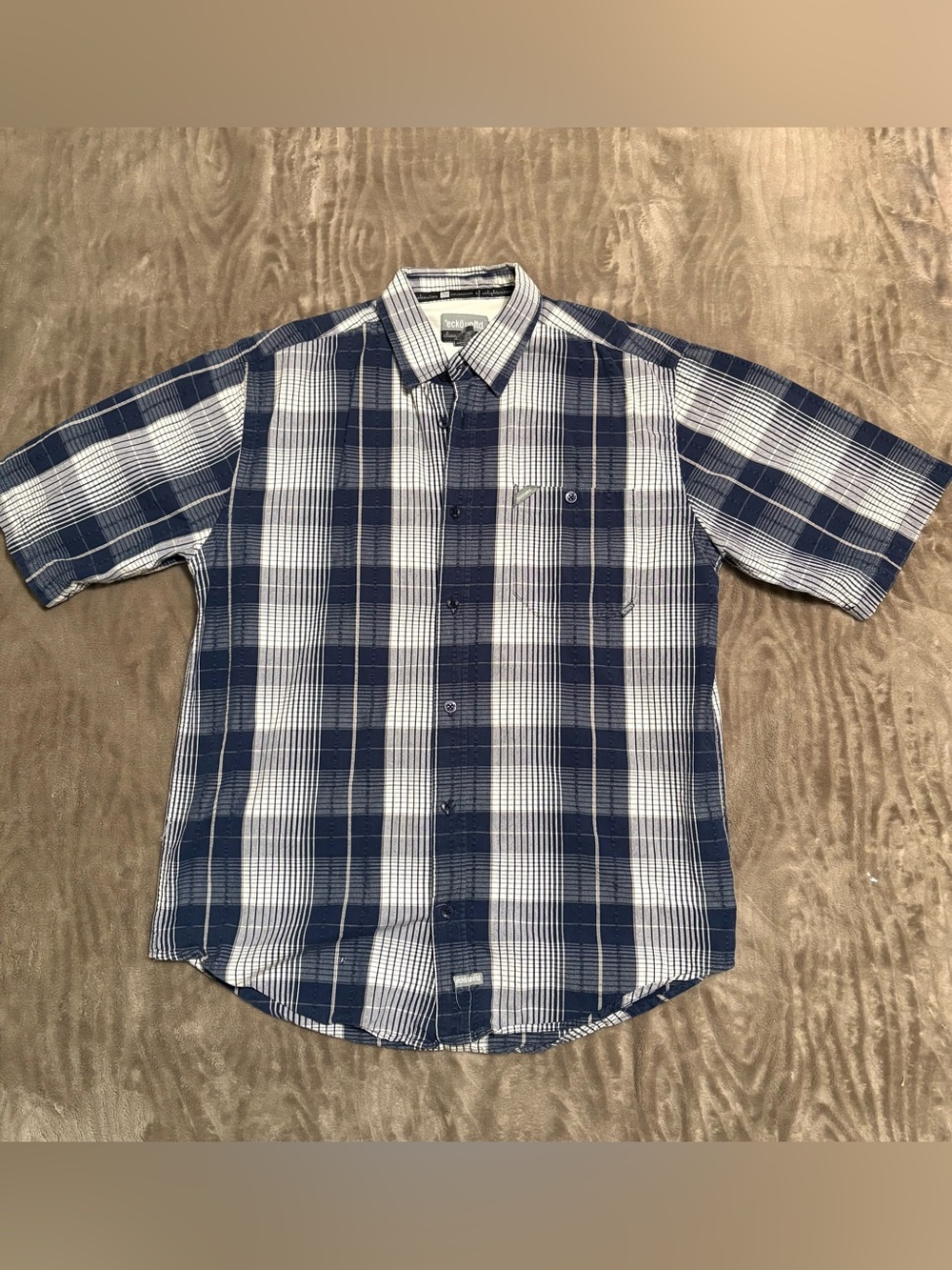 Ecko Unlimited Men's Blue & White Plaid Short-Sleeve Button-Down Shirt